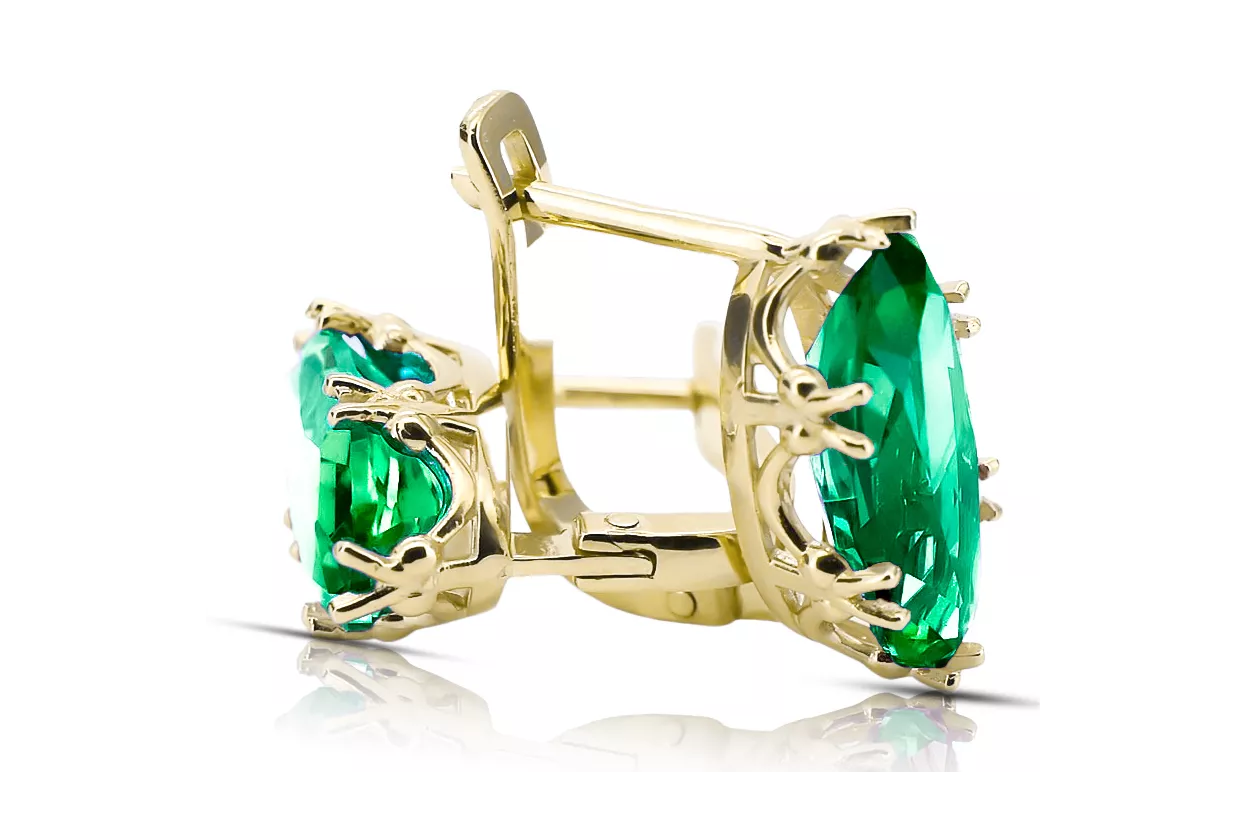 Or jaune 8 carats 333 Emerald des boucles d'oreilles vec021x-em Russe Soviétique URSS Vintage Art Deco style